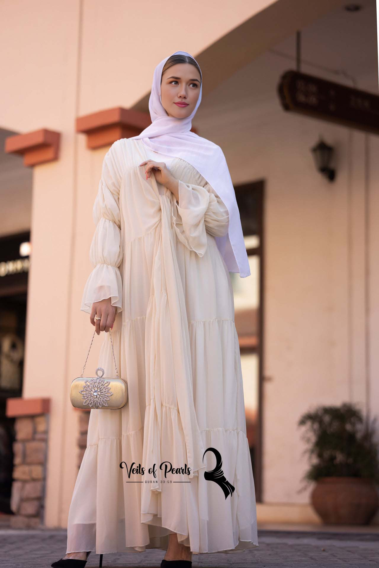 The Veils of Pearls Chiffon Abaya Throw Over