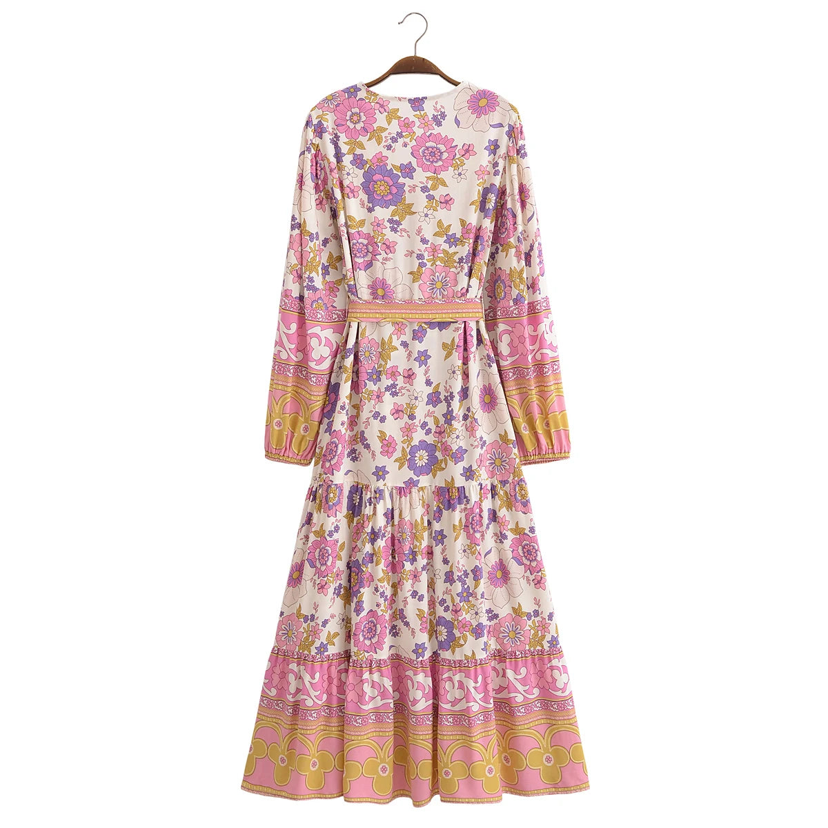 Floral Maxi Dress Bow Sash Waist Detail - Veils of Pearls