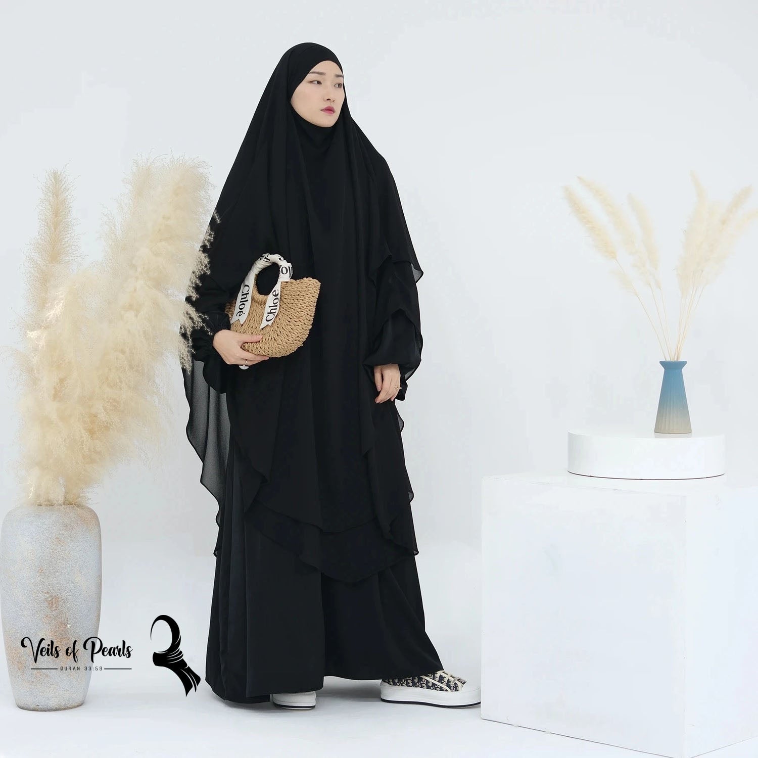 6.	Two Layers Abaya with Soft Fabric for Enhanced Comfort Black