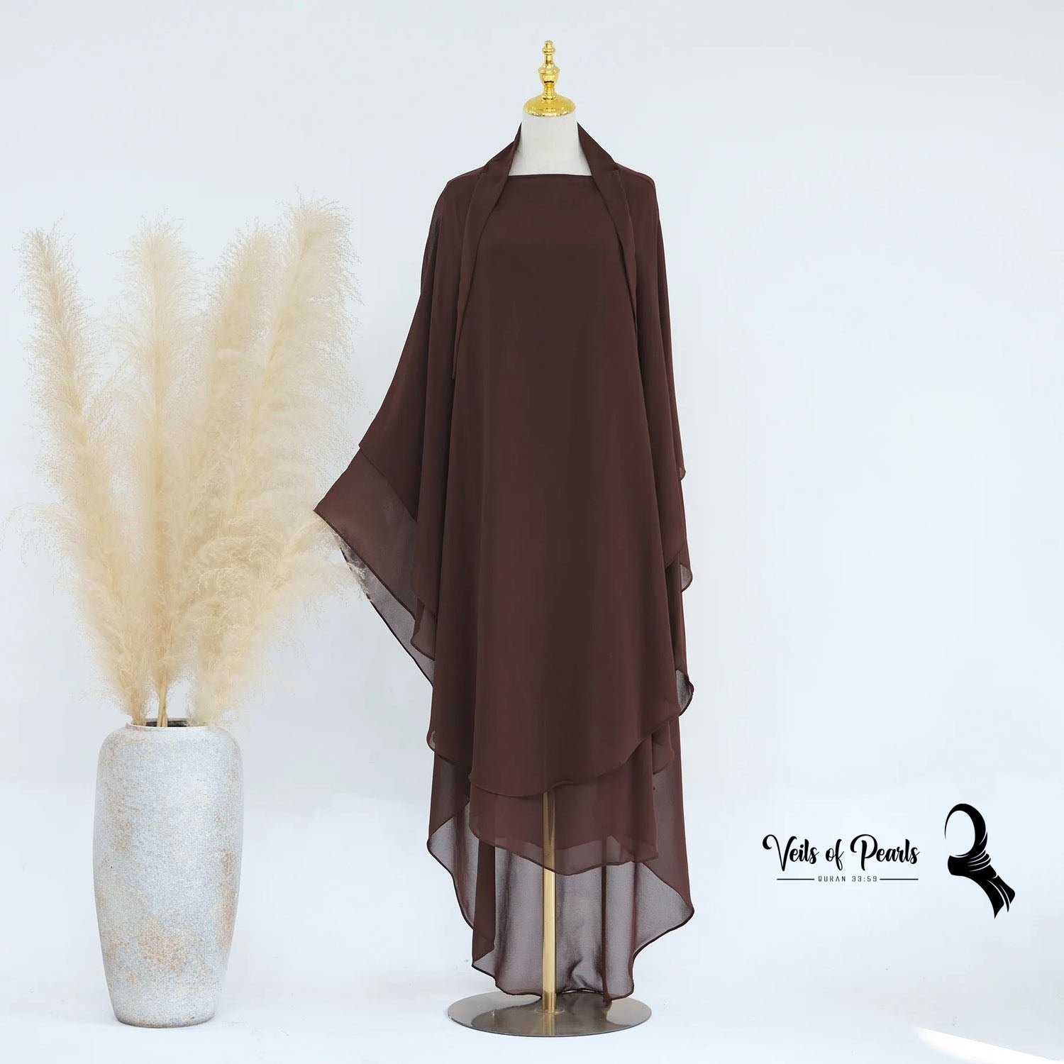 9.	Elegant Abaya Design with Two Layers for Added Coverage brown