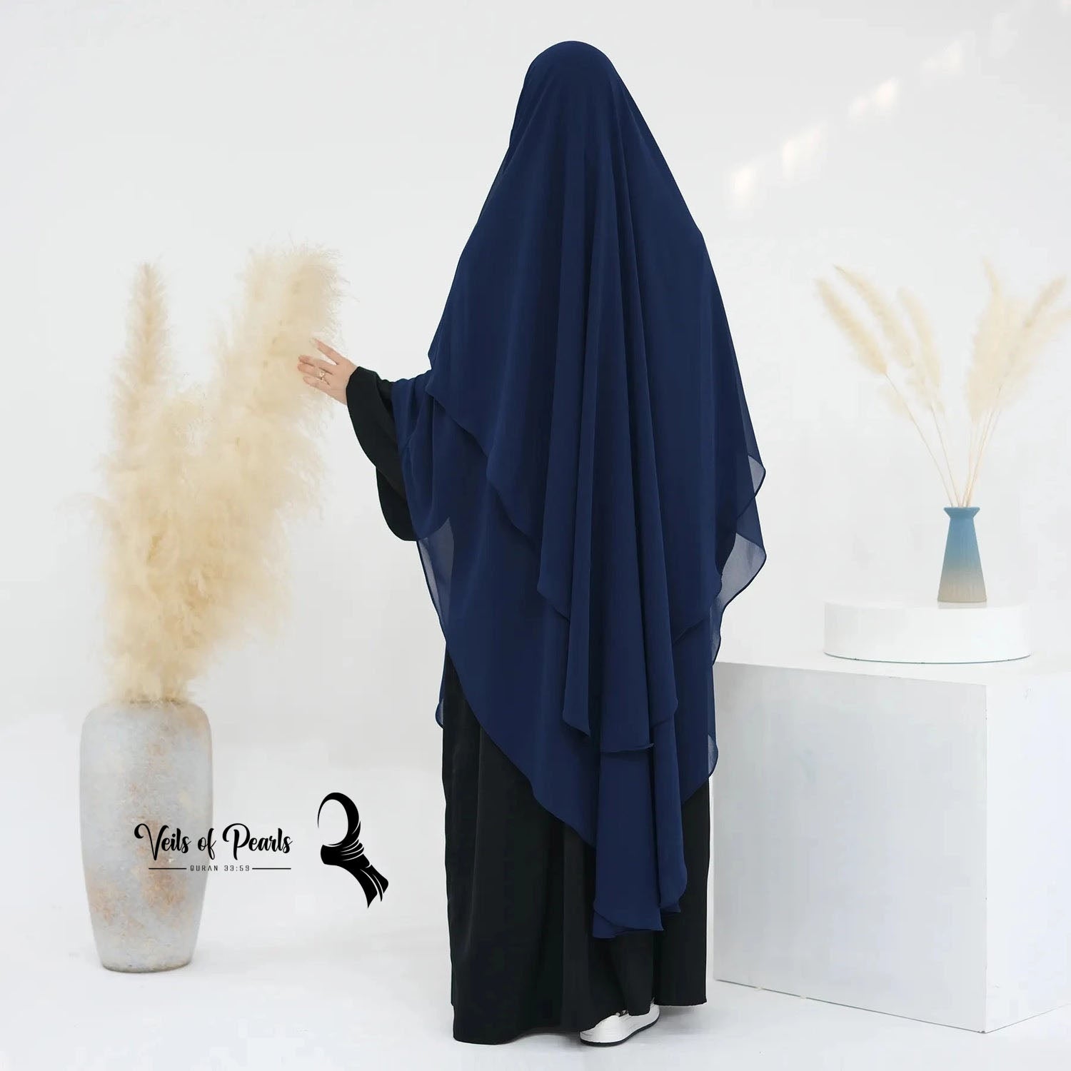 12.	White Two Layers Abaya Dress - Pure Comfort and Modest Style Dark Blue