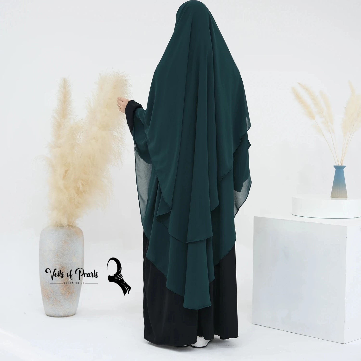 Buy Two Layers Abaya Online - Comfortable & Breathable Design Gable Green