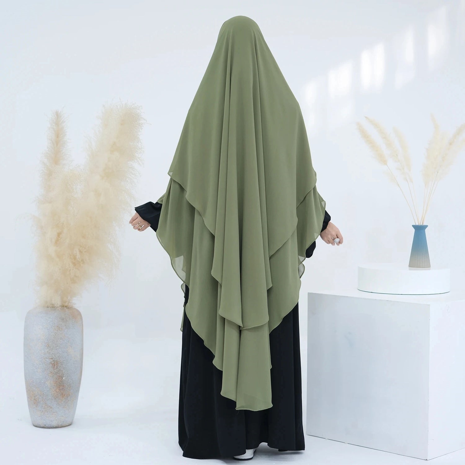 Where to Buy Abayas with Two Layers - Shop Veils of Pearls Today Olive Green