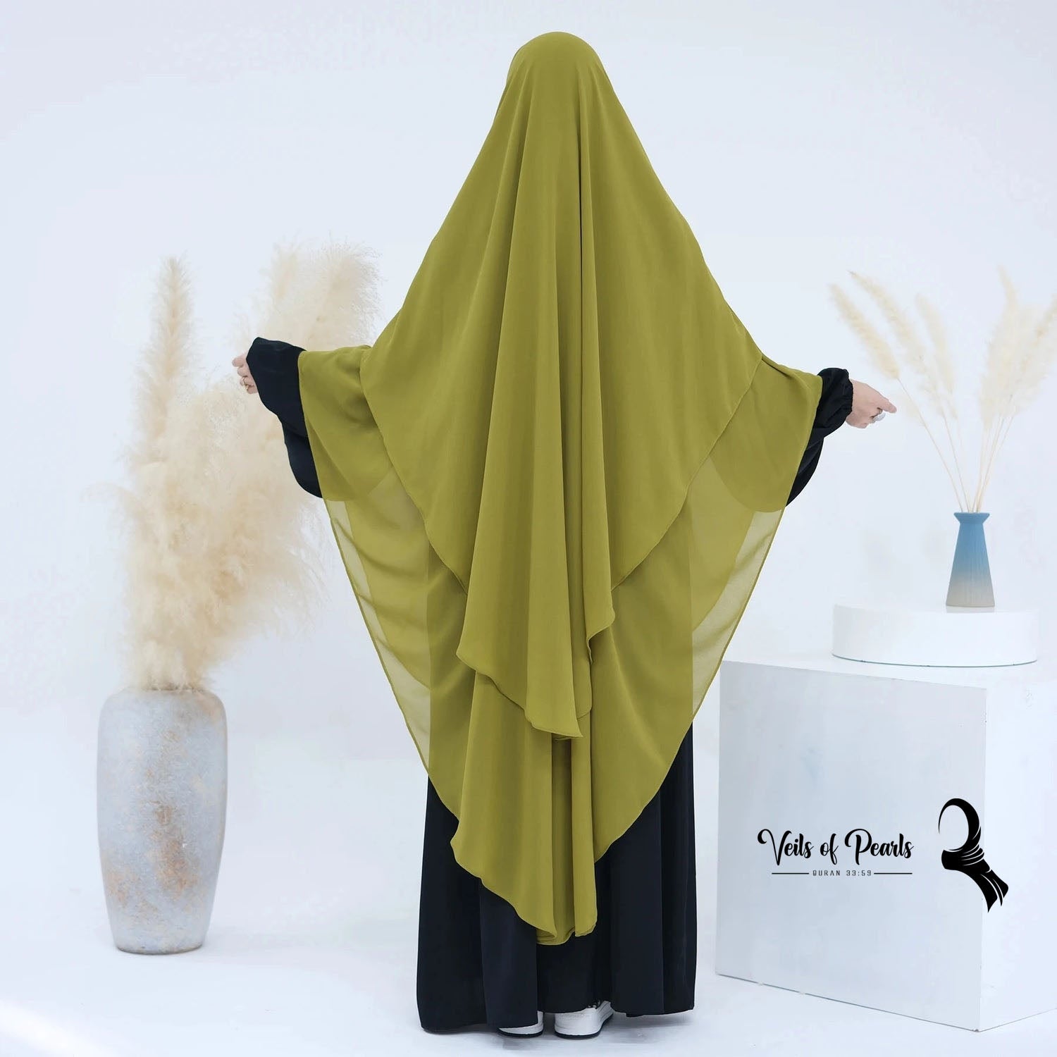 Two-Layer Abaya Provides Modest Coverage with a Flowy Look Pesto Green