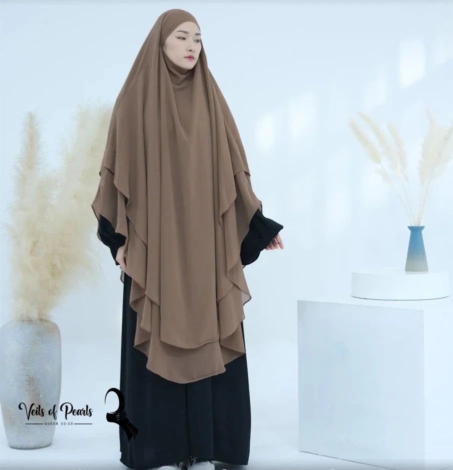 Discover the Beauty of Veils of Pearls Abayas - Two-Layer Design Sand Dune Color