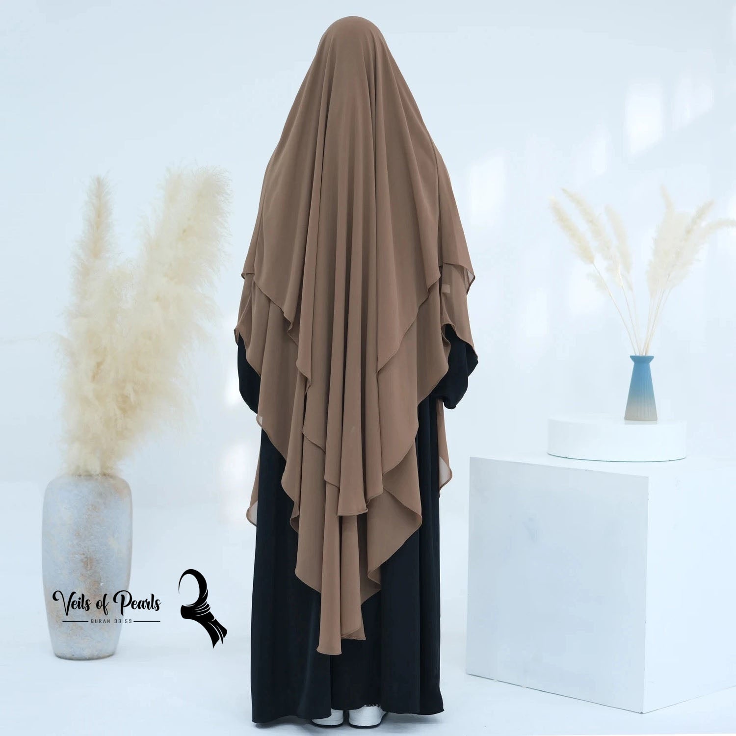 Veils of Pearls Two Layers Abaya - Experience Luxury and Modesty Sand Dune