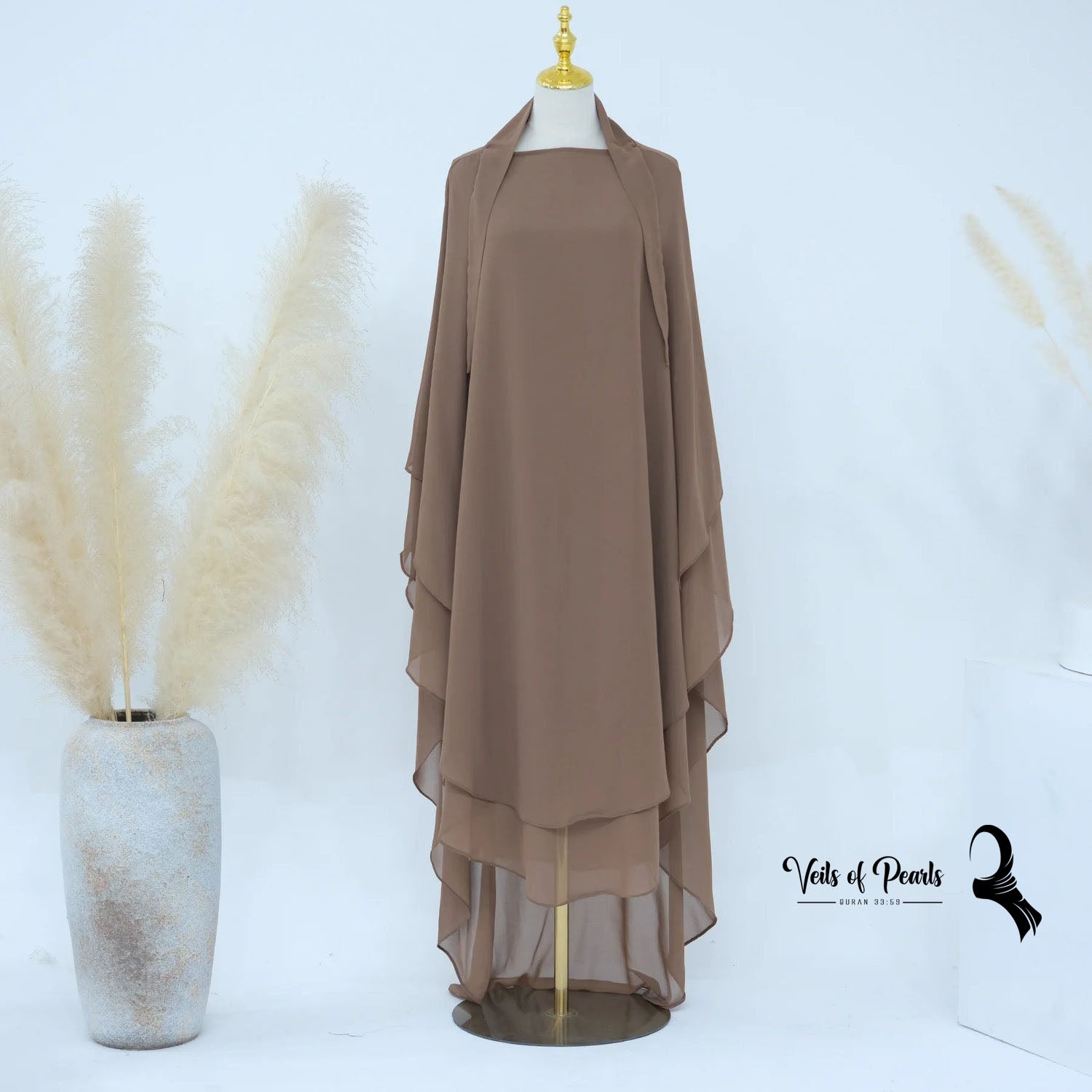 Veils of Pearls Abaya Dress with Two Layers - Shop Our Collection Online 