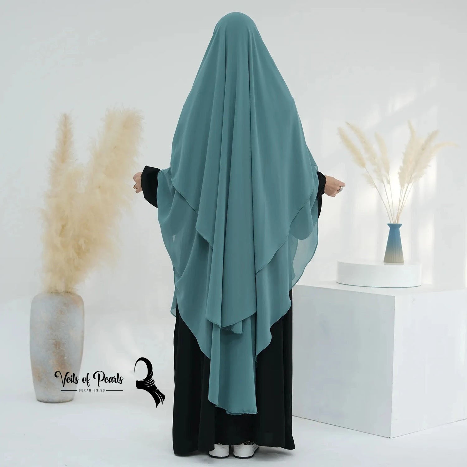 Modest Long Sleeve Abaya with Two Layers by Veils of Pearls