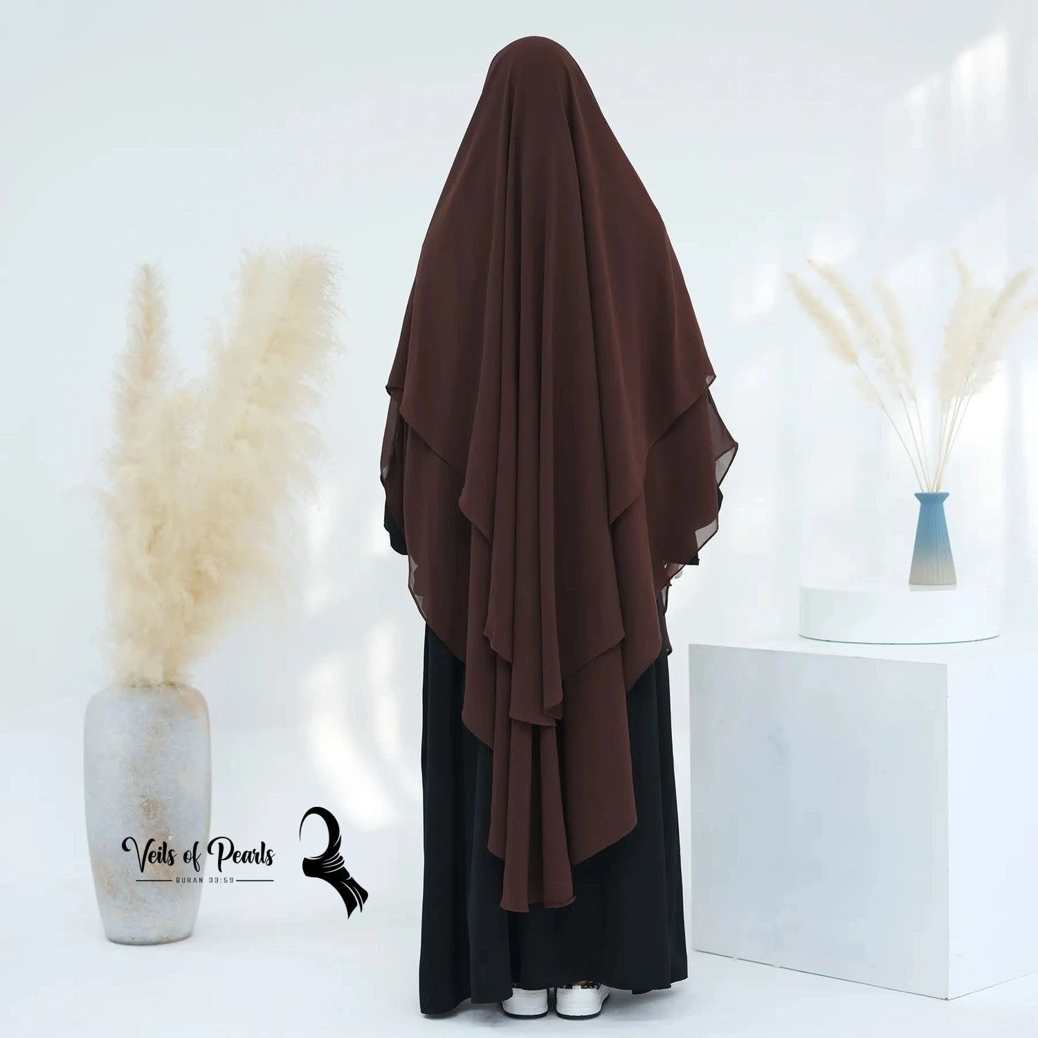 8.	Flowing Abaya Dress with Flattering Regular Fit Dark Brown)