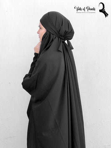 Veils of Pearls Elegant Black Jilbab with Shirred Sleeves – Modesty Redefined