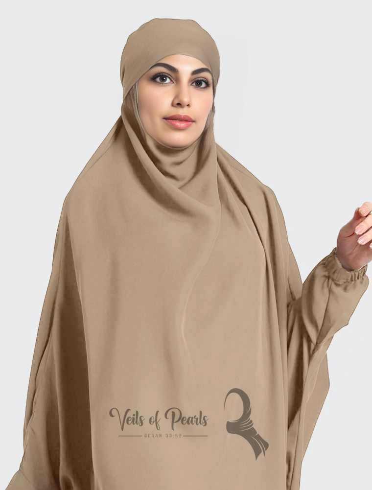 Almond Frost One Piece Jilbab Khimar With Long Sleeve