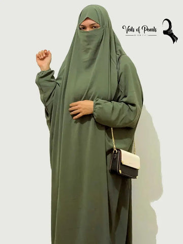 One Piece Jilbab Khimar Militry Green Veils of Pearls 