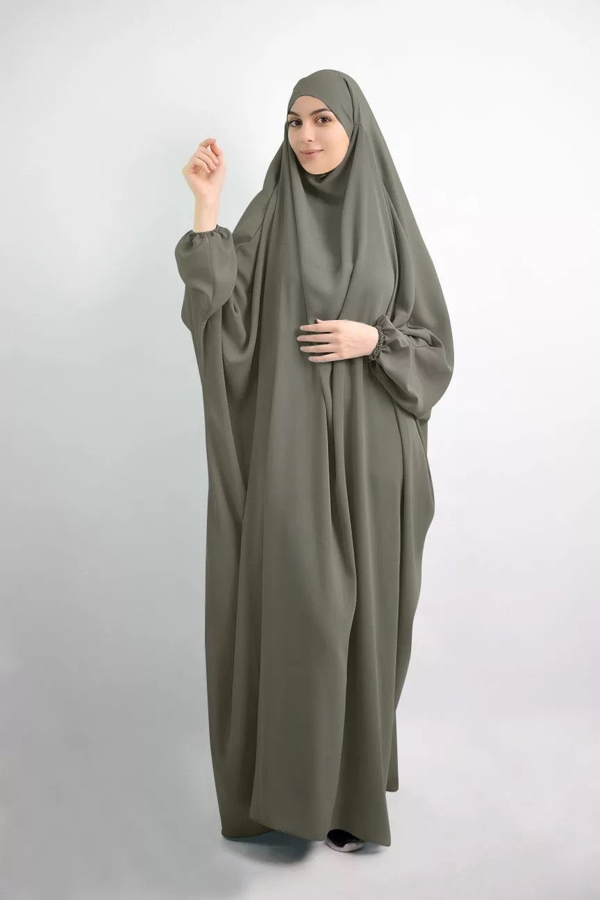 One Piece Jilbab Khimar Militry Green