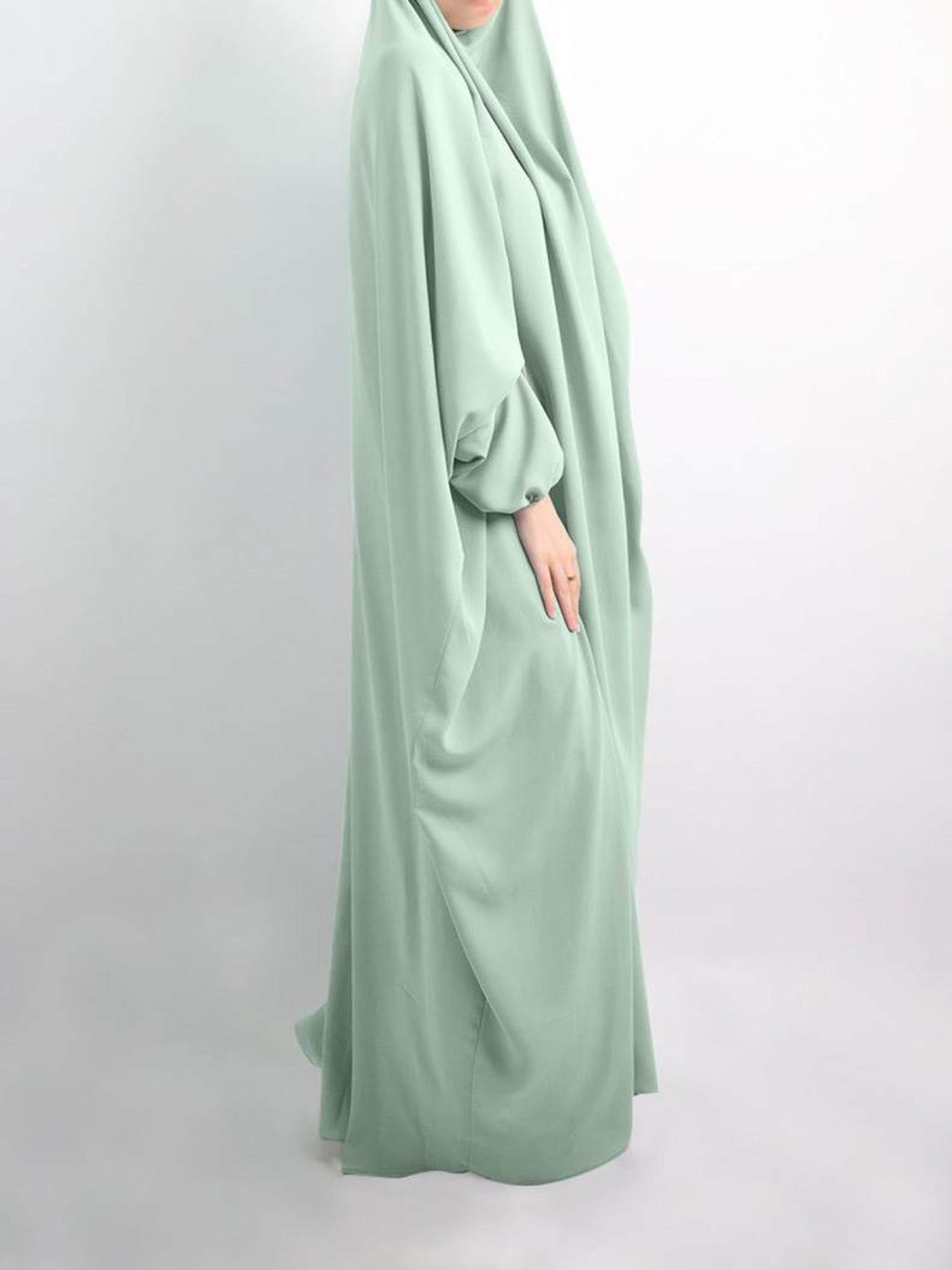 One Piece Full Length Jilbab Khimar Pistachio Veils of Pearls 