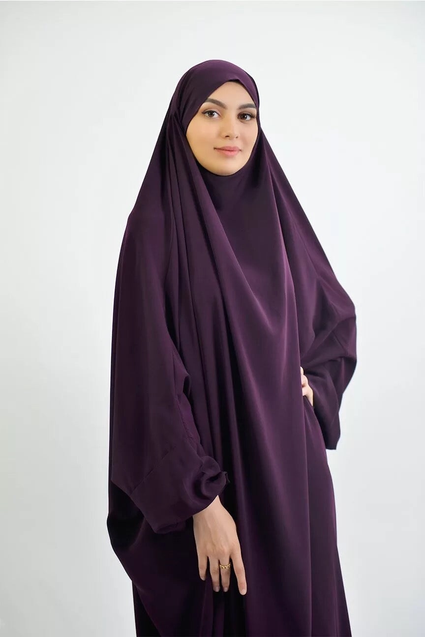 One Piece Jilbab Khimar Dark Purple Veils of Pearls 